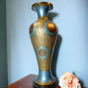 Blue Red Embossed Paper Mache Star Floral Vase