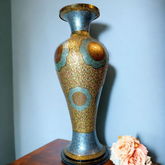 Blue Red Embossed Paper Mache Star Floral Vase