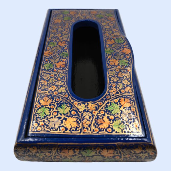 Blue Paper Mache Tissue Box Flat Base