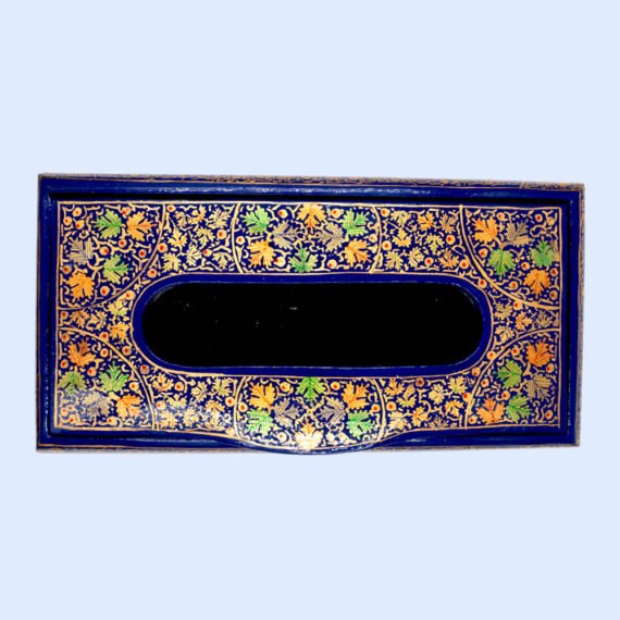 Blue Paper Mache Tissue Box Flat Base