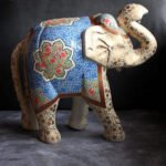 Blue and Gold Vine Handmade Paper Mache Elephant