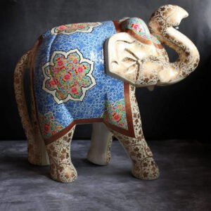 Blue and Gold Vine Handmade Paper Mache Elephant