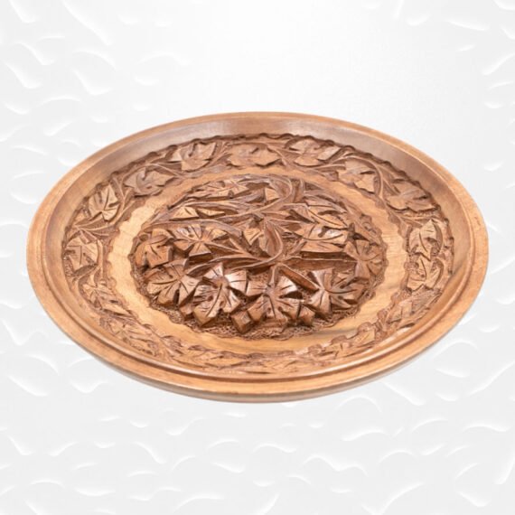 Brown Wooden Carved Round Plate