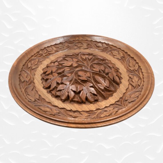 Brown Wooden Carved Round Plate