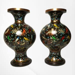 Embossed Birds Paradise Rounded Paper Mache Flower Vase (Set of 2)