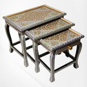 Embossed Floral Paper Mache Walnut Table-1