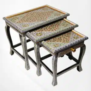Embossed Floral Paper Mache Walnut Table-1