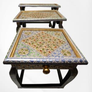 Embossed Floral Paper Mache Walnut (Table Set of 3)