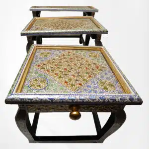 Embossed Floral Paper Mache Walnut (Table Set of 3)