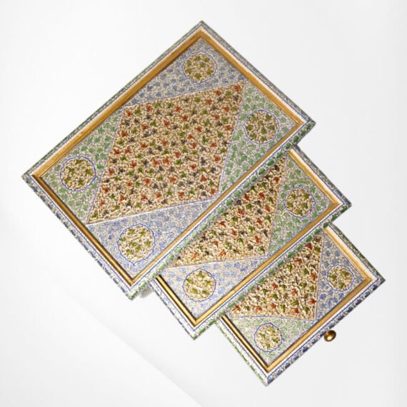 Embossed Floral Paper Mache Walnut (Table Set of 3)