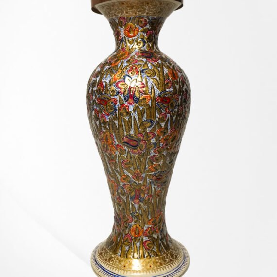 Embossed Golden Silver Multi Floral Paper Mache vase