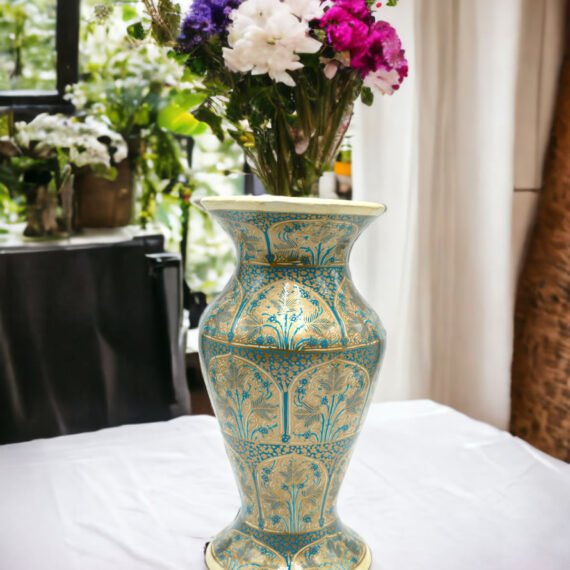 Kashmiri Blue Papier Mache Floral Vase