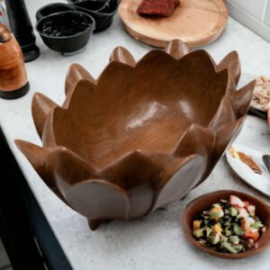 Lotus Walnut Wood Carved Bowl-2