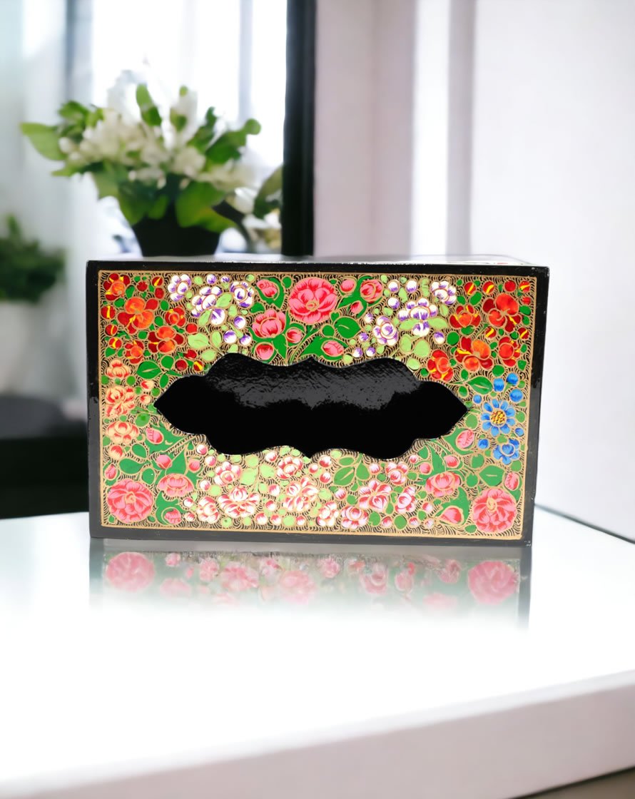 Multi Floral Paper Mache Tissue Box