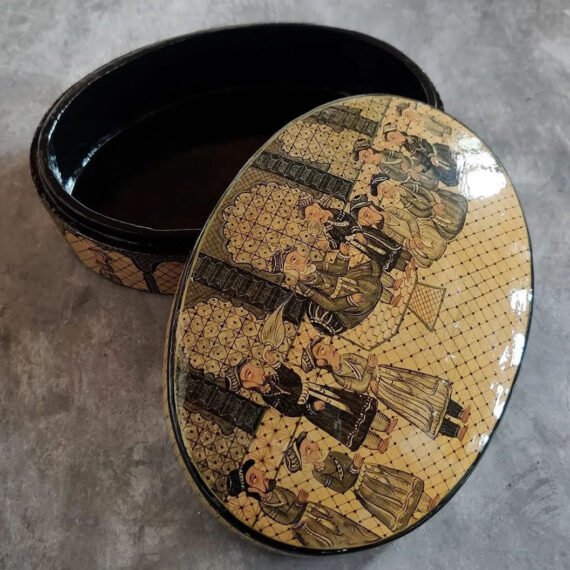 Ovel Shape Mughal Darbar Design Handmade Paper Mache Meter box