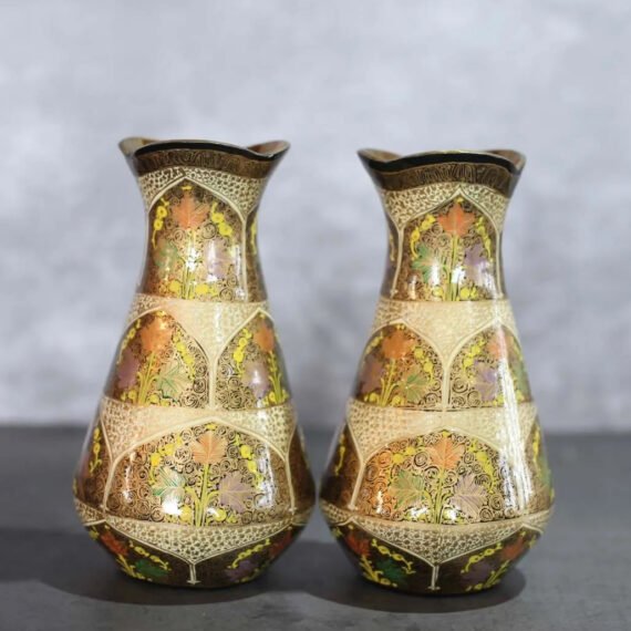 Paper Mache Flower Vase Golden and Yellow Curved Neck