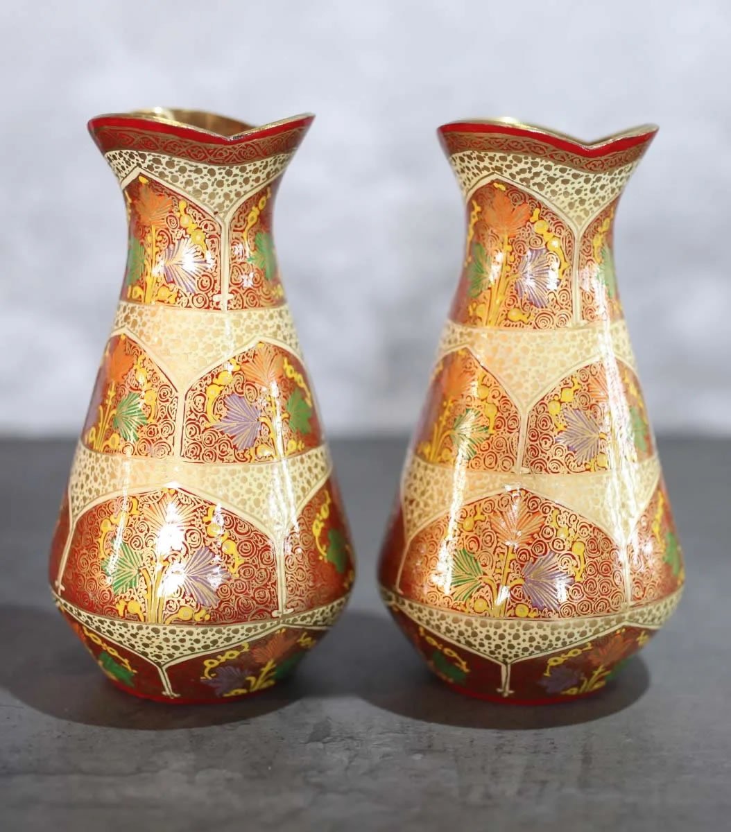 Paper Mache Flower Vase Golden and Red