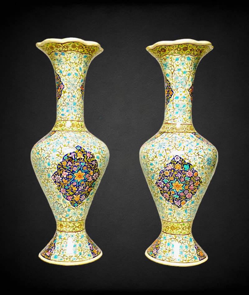 Paper Mache Flower Vase Golden and Yellow Set