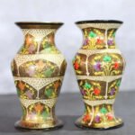 Paper Mache Flower Vase Golden and Yellow Set