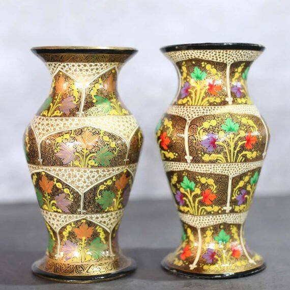 Paper Mache Flower Vase Golden and Yellow Set