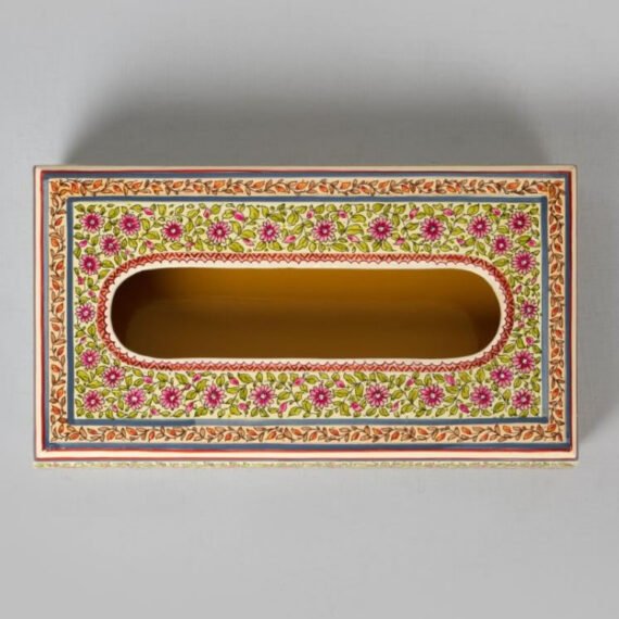 Pink Floral Paper Mache Tissue Box