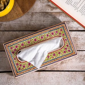 Pink Floral Paper Mache Tissue Box