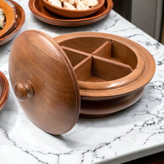 Plain Brown Wood Carving Round Bowl