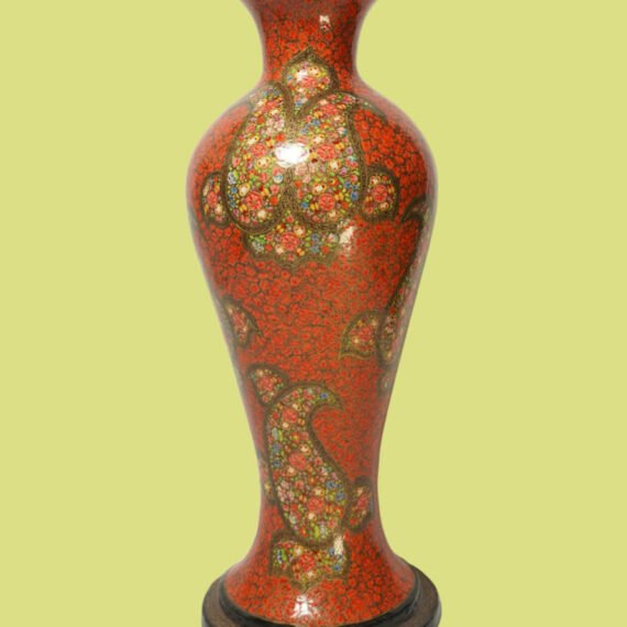 Red Floral Paper Mache Vase