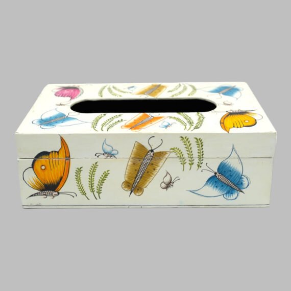 Solid White Butterfly Paper Mache Tissue Box