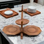 Wooden Beaded Tier Serving Tray Platters